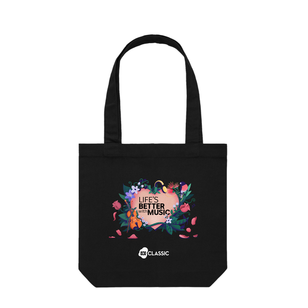 Flower Heart Black Tote Bag