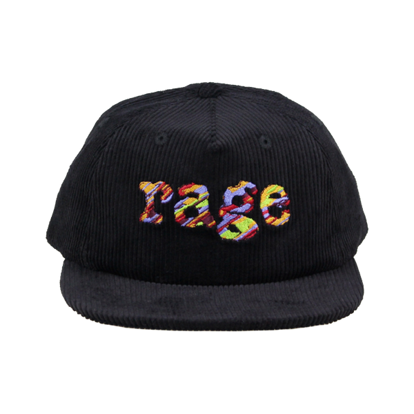 Black Corduroy Cap with full colour Embroidered Rage Logo